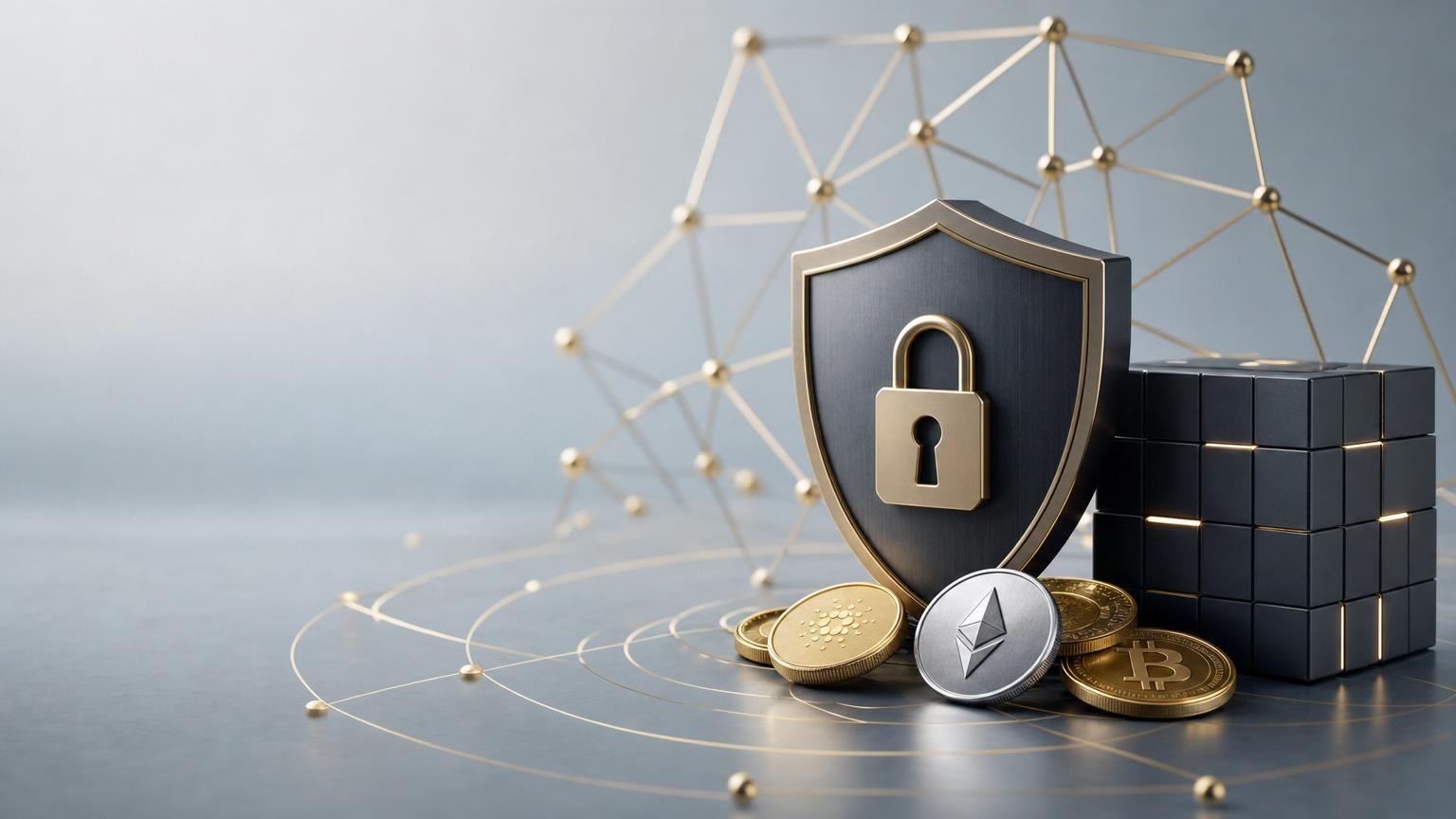 A user evaluates a cryptocurrency exchange service by checking its domain, transaction details, network, compliance terms and security signals